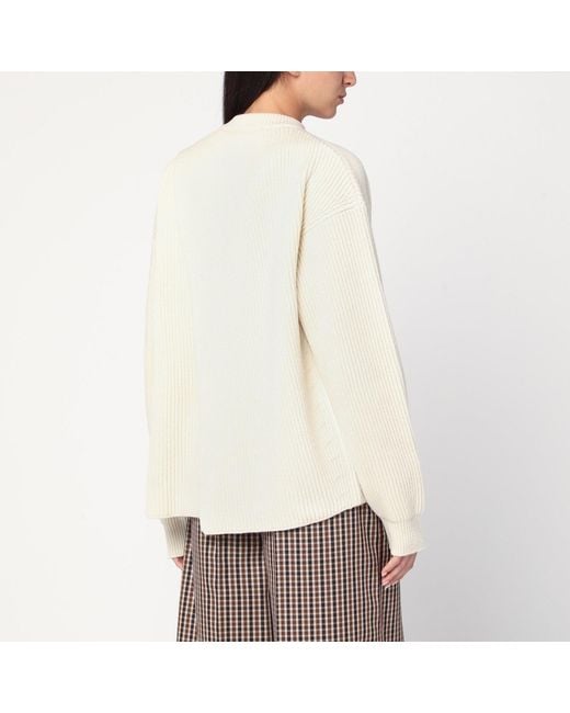 Jil Sander White Ribbed Crewneck Sweater