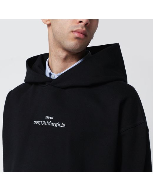Maison Margiela Black Hoodie With Reversed Logo for men