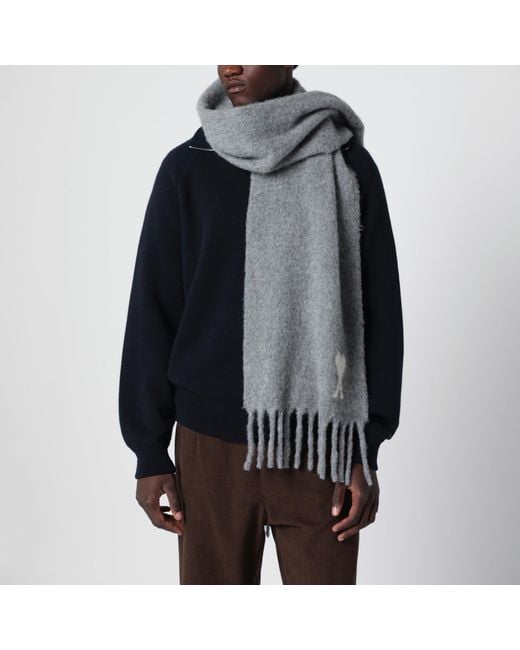 AMI Gray Ami De Coeur Scarf for men