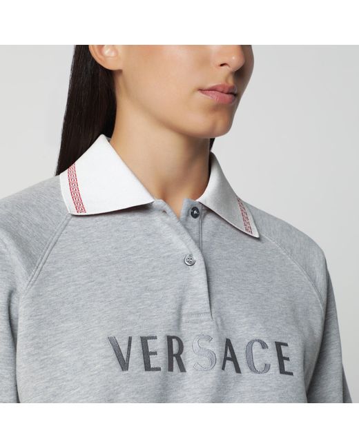 Versace Gray Cropped Cotton Polo Sweatshirt
