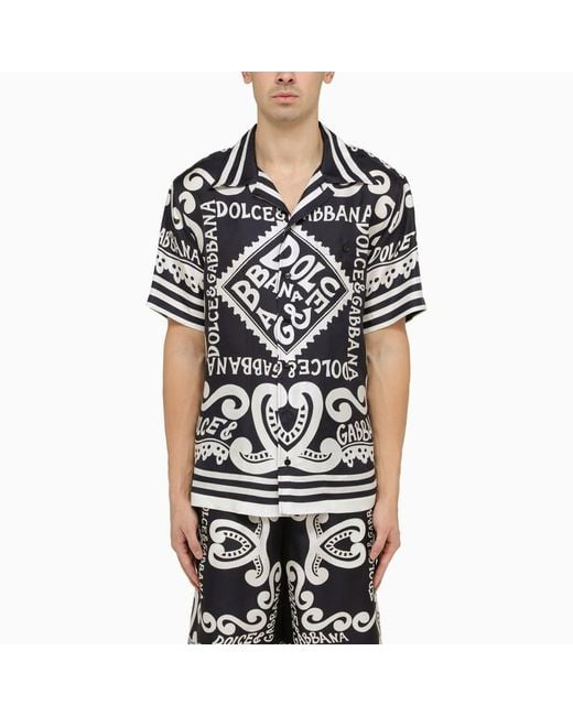 Camicia hawaii in seta con stampa marina di Dolce & Gabbana in Black da Uomo