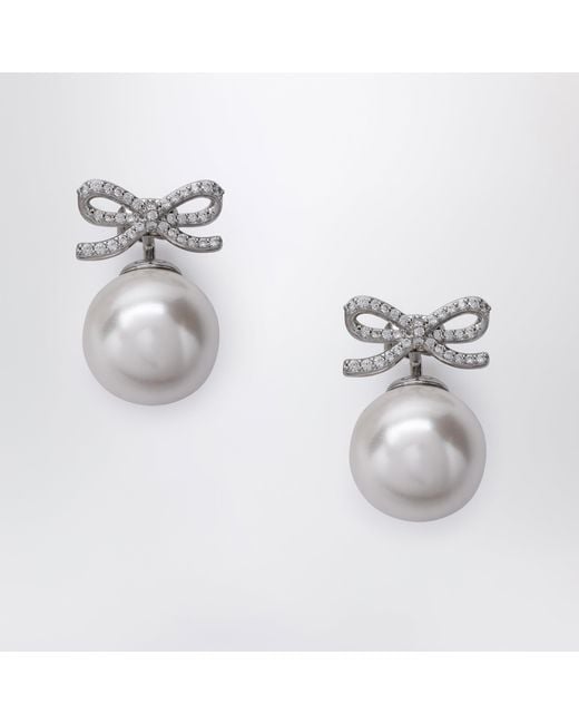 Self-Portrait Metallic Crystal Bow And Back Pearl Earrings