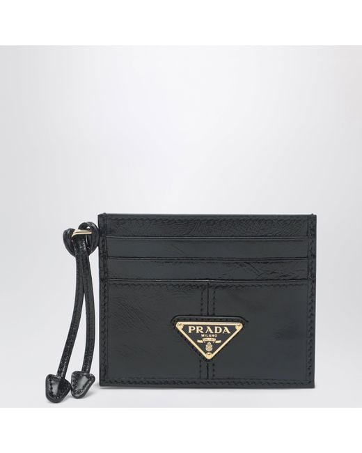 Prada Black Leather Card Holder With Triangle Logo