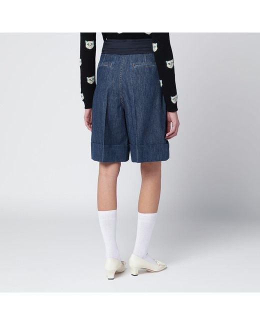 Valentino Blue Denim Bermuda Shorts With Oversized Bow