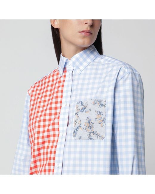Loewe Multicolor Hellblau/Orangefarbenes Patchwork-Hemd Aus Baumwolle
