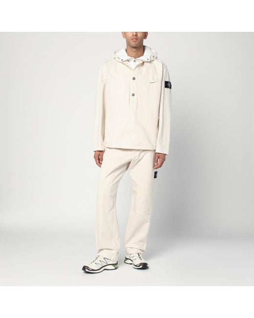 Stone Island White Ivory Cotton Anorak for men