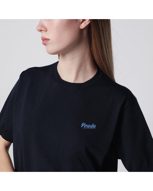 Prada Blue Silk-Blend Sweater With Logo