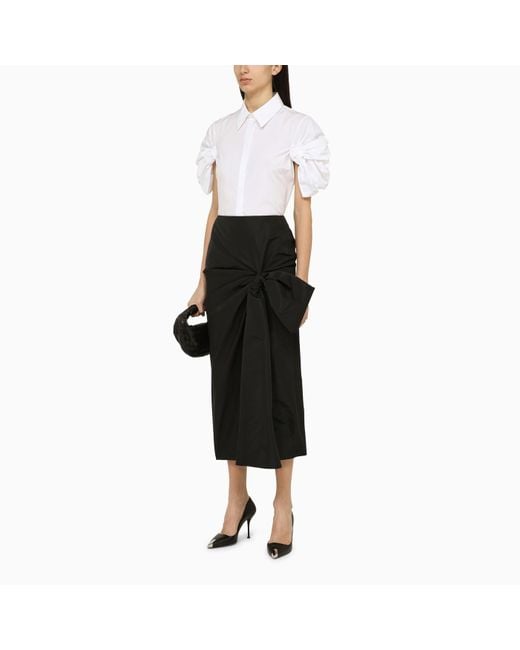 Alexander McQueen Black Bow-embellished Slim-fit Woven Midi Skirt