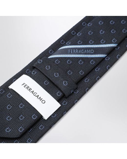 Ferragamo Blue Dark Gancini Silk Jacquard Tie for men