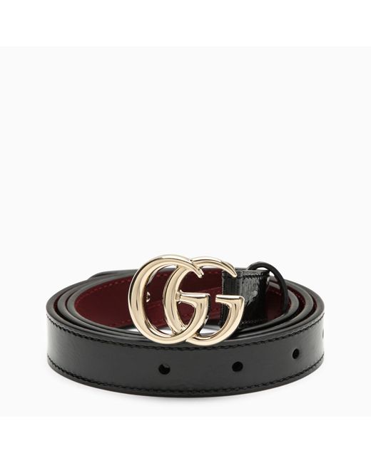Gucci Black gg Marmont Thin Belt In Patent Leather