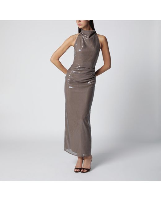 ROTATE BIRGER CHRISTENSEN Natural Long Dress With Micro-Sequins