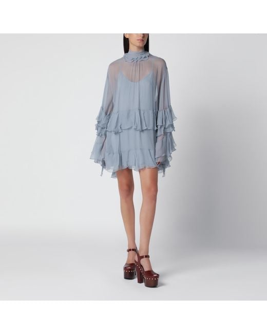 Chloé Blue Powder Silk Mousseline Mini Dress