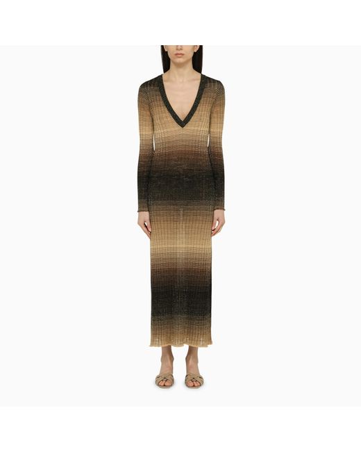 Roberto Collina Green Black/sand Linen Blend Long Dress