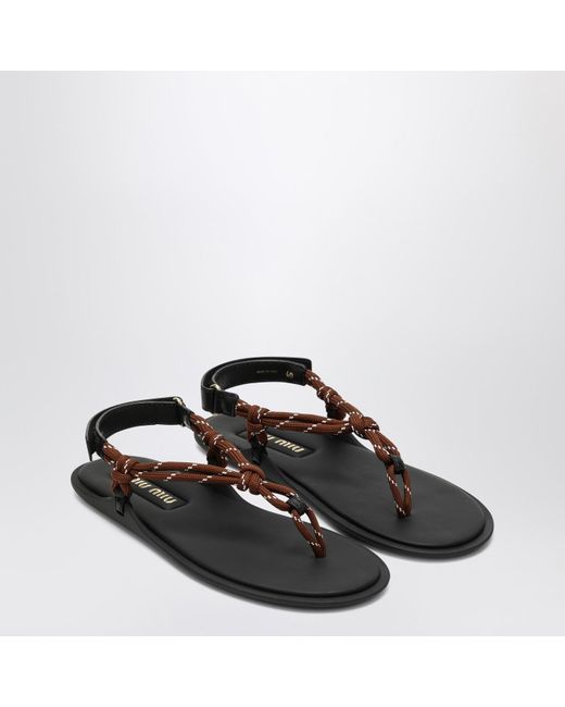 miu riviere cord & leather black sandal