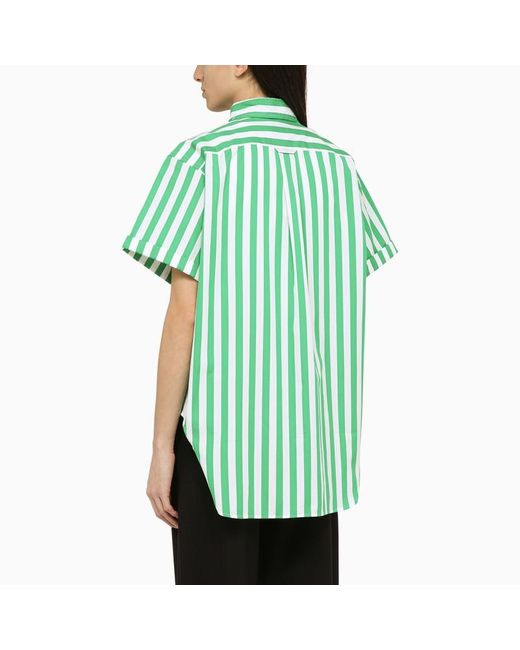 Camicia a manica corta a righe verde/bianca in cotone di Polo Ralph Lauren in Green