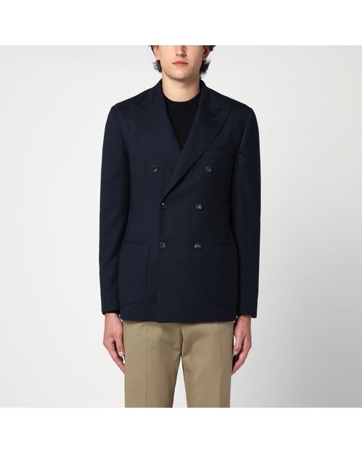 Santaniello Blue Checked Double Breasted Jacket for men