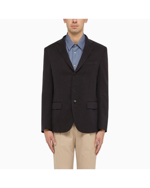 Loro Piana Black Single Breasted Linen Jacket for men