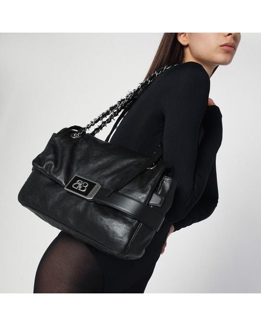 Balenciaga Black Mittlere Schwarze Leder-Schultertasche Modu