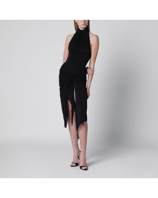 Francesco Murano Black Draped Viscose-Blend Bodysuit