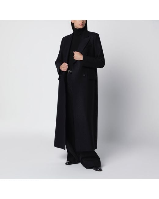 Harris Wharf London Black Long Double-Breasted Wool Coat