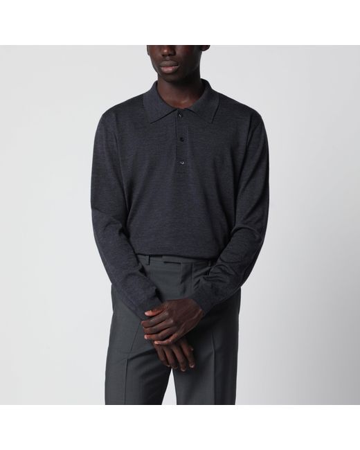 Valentino Blue Wool Polo Shirt With Vlogo Embroidery for men