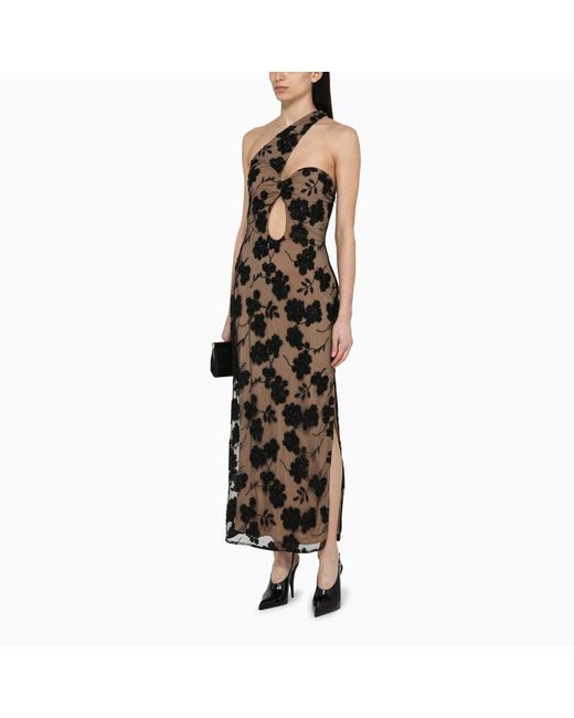 ROTATE BIRGER CHRISTENSEN Black Midi Dress With Flowers And Beads