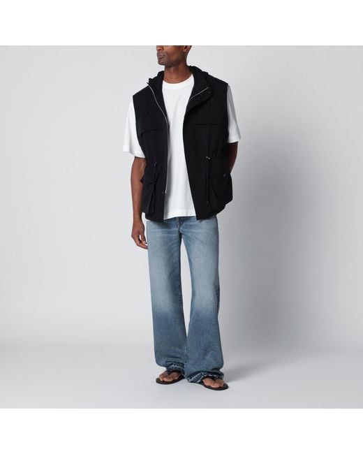 Auralee Black Wool Canvas Gilet With Drawstring for men