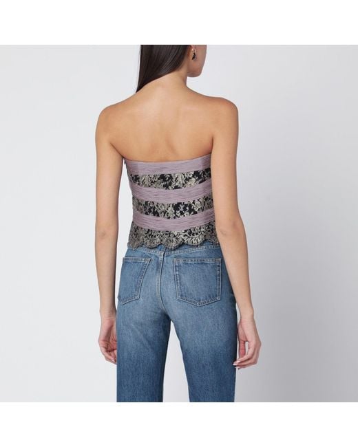 Valentino Blue Grey/mauve/gold Chiffon Silk Top