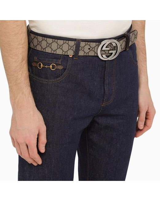 Cintura in tessuto gg supreme con fibbia gg di Gucci in Metallic da Uomo