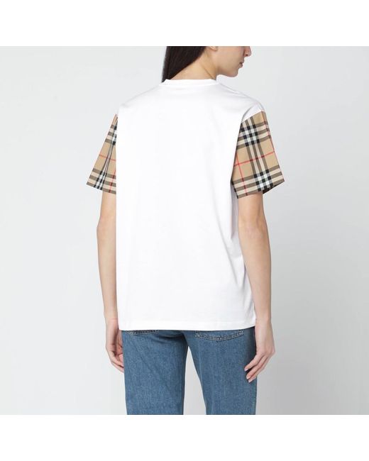 T-shirt bianca con maniche motivo check di Burberry in White