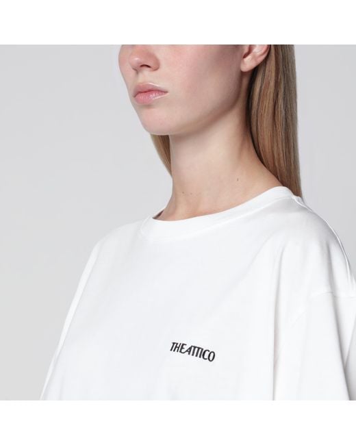 The Attico White Oversized Cotton Jersey T-Shirt With Cutout Hem