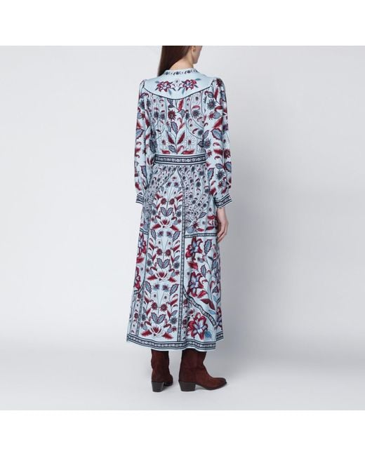 Farm Rio Blue Light Midi Dress With Floral Print