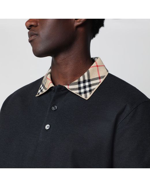 Burberry Black Dark Polo Shirt With Check Collar for men