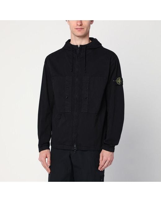 Giacca con zip nera in misto cotone di Stone Island in Black da Uomo