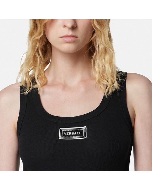 Versace Black Stretch Ribbed Cotton Tank Top