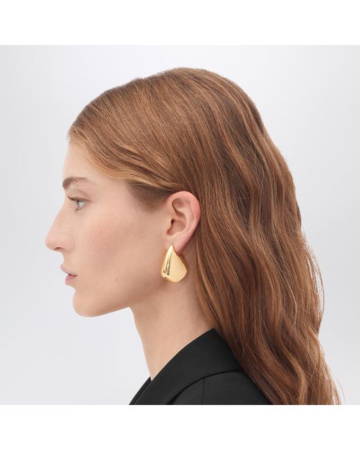 Bottega Veneta White Small Fin Earrings In Sterling Silver With Gold Finish