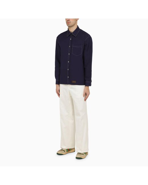 Gucci Blue Royal Drill Shirt With Contrasting Stitching for men