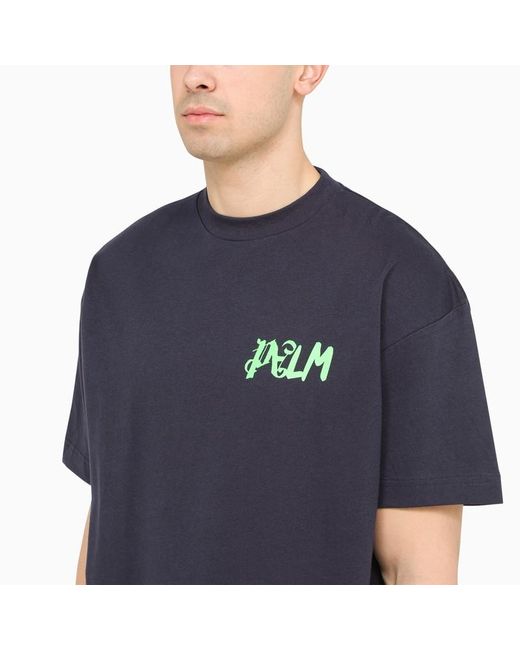 T-shirt navy in cotone con stampa di Palm Angels in Blue da Uomo