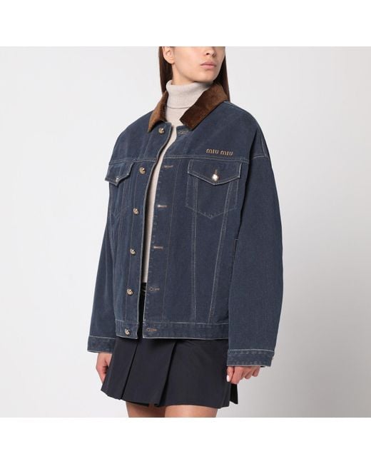 Miu Miu Blue Denim Jacket With Velvet Collar