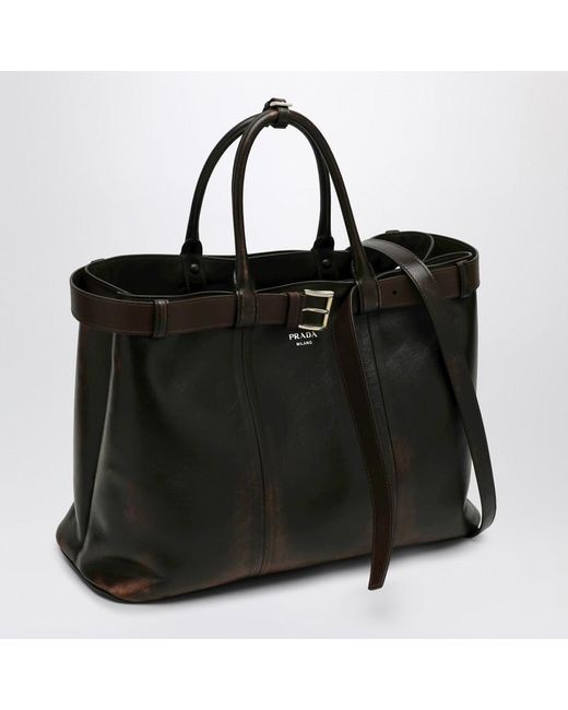 Prada Buckle-Tasche Dunkelbraun Mit Gürtel in Black für Herren