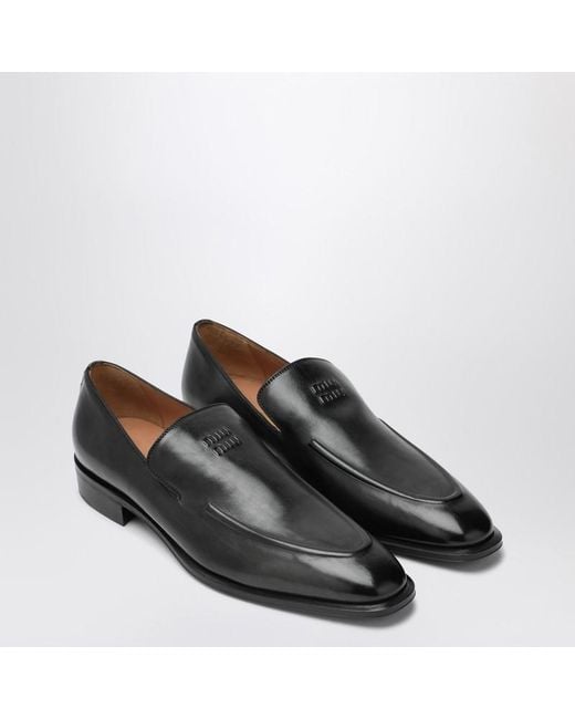Miu Miu Black Leather Loafers With Logo