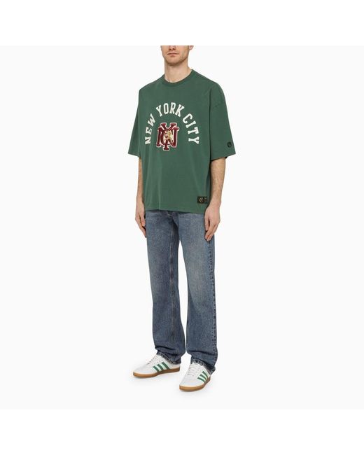 T-shirt in cotone con ricamo logo di Champion in Green da Uomo