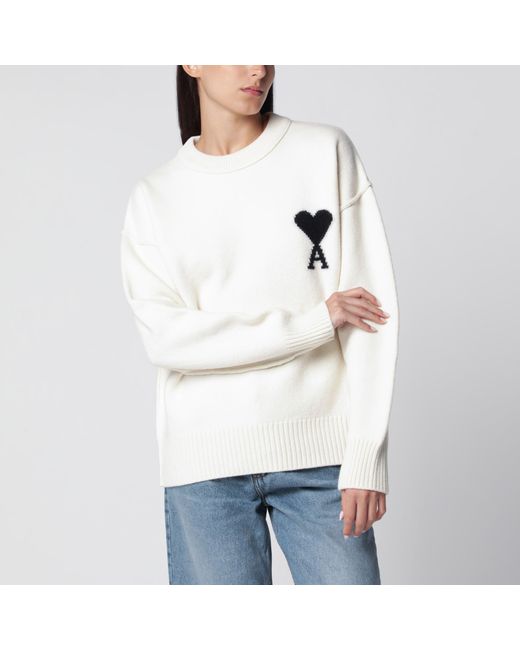 AMI White Ami De Coeur Sweater