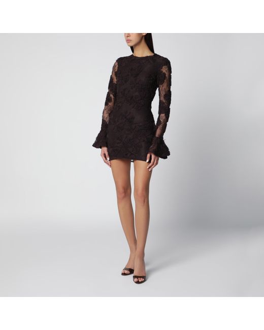 ROTATE BIRGER CHRISTENSEN Black Dark 3D Flower Floral Lace Mini Dress