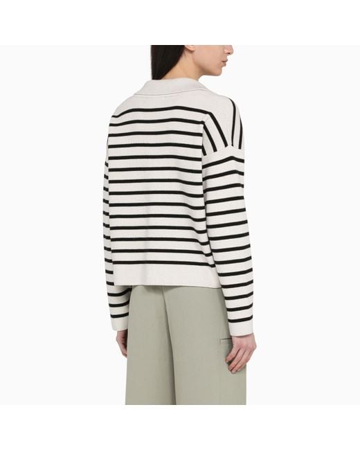 AMI Chalk White/black Striped Sweater In Wool And Cotton