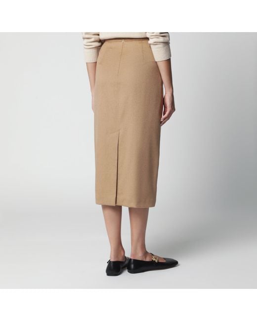 Max Mara Natural Camel Brushed Pencil Skirt