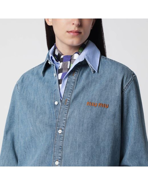 Miu Miu Blue Bleached Cotton Chambray Shirt In