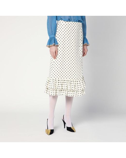 Gonna avorio a pois con balze di Valentino in White