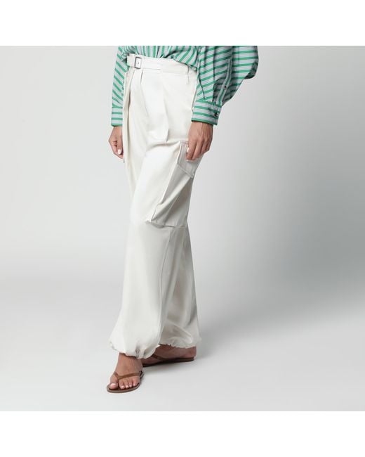 Loewe White Ivory Cotton And Silk Cargo Trousers