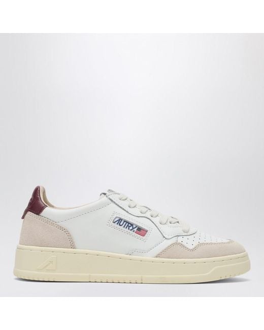 Autry White Medalist Sneakers Aus Weißem/Burgunderrotem Leder Und Wildleder